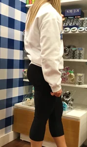 Thick blonde shopping in leggings with a nice booty