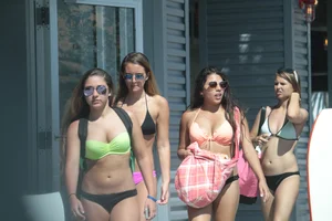 Sexy Florida beach bikini girls, some topless