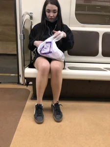 Hot Girl in Pantyhose And a Skirt Creepshots Gallery in a Subway Train and on an Escalator