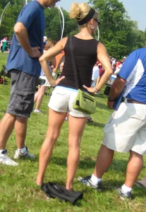 A Nice Candid Skinny Milf in White Shorts With Hot Legs Park Creepshot