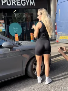 sexy blonde gym babe in super tight black shorts (OC)