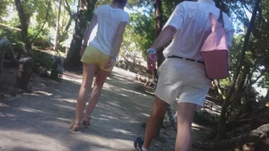Milf in yellow shorts with vpl and a wedgie