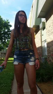 Cute friend in denim shorts showing some cheek