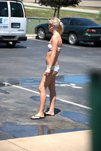 Various sexy girls at car washes in bikinis