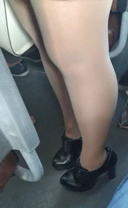 Legs in Pantyhose on High Heels Bus Closeup Creepshots