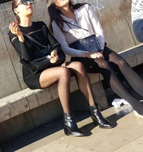 Hot Girls in Skirts, Pantyhose and Sunglasses City Park Candid Photos