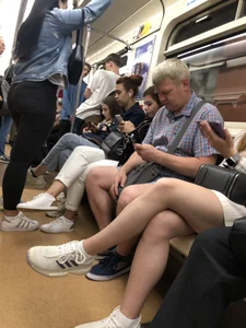 Subway hottie wearing shorts