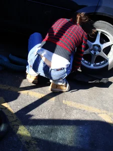 Some candid girls cleaning their cars in jeans and some showing ass crack