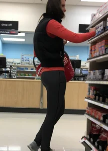 Skinny and tall milf shopping at Target in tight leggings