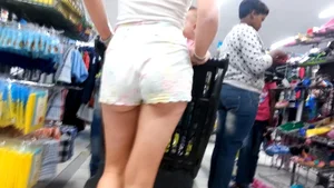 Great Ass in White Shorts Closeup at a Store