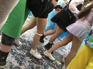 Carnival girls wearing pantyhose, spandex shorts, stockings, skirts and other outfits