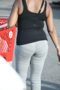 Ebony milf out shopping in grey leggings