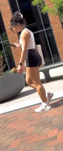 Curly Campus Brunette with amazing Bubble Butt in Tight Shorts (oc)
