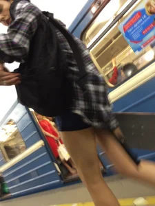 Hot Legs with a Tattoo in Subway Candid Closeup