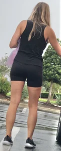 Spandex shorts at the mall and a bonus fat ass in a dress