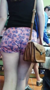 Girl at the record store in shorts with a nice booty and vpl