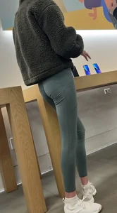 Skinny Blonde in Tight Green Leggings
