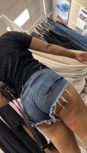 Sexy thick ass cheeks showing In short high jeans at Target