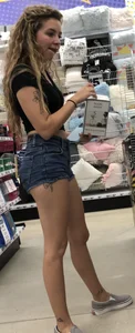 Tight petite Blonde in jean shorts