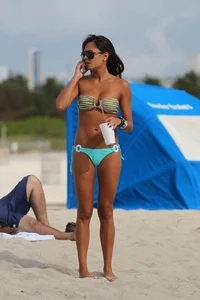 Karina Derizans in thong bikini on the beach