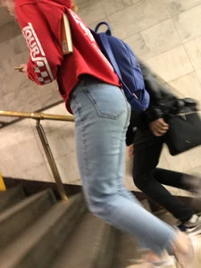 Teen in Blue Jeans Subway Candid