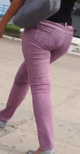 Black babe with a nice ass in tight jeans and vpl