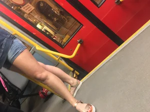 Thick girl in tight shorts with vpl on the bus