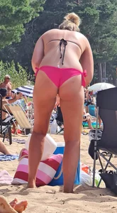 Swedish Beach Babe In Black and Pink Bikini