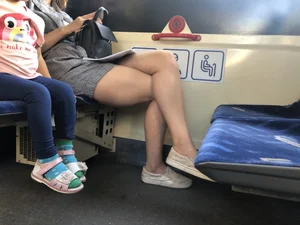 Candid Girl in Shorts - Nice Legs Creepshots on the Bus Stop And Inside the Bus