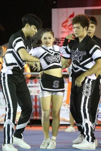 Bunch of athletic Thai cheerleaders at a competition