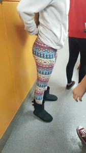 Cute Teen Girl in Colorful Tights Candid Photos