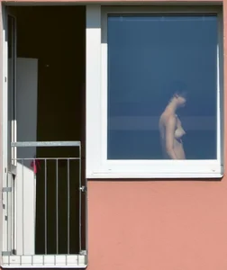 Peeping Tom pics of a topless girl in her house with nice tits