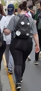 Fat ass girl in leggings with vpl