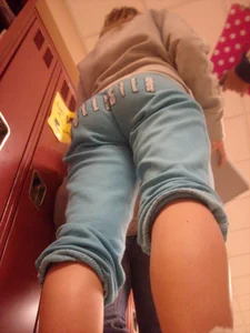 Candid Skinny Legs And Booty in Denim Jeans Low Angle Creepshot at the Locker Room