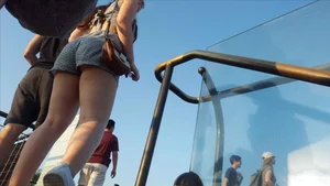 Slightly thick brunette at an observatory in short shorts with a nice booty