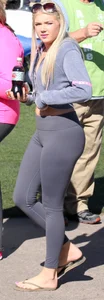 Thick blonde out in grey leggings with a nice ass