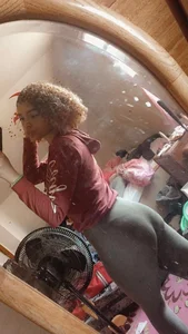 Hot booty in grey tights mirror selfie, girl with curly hair