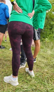 Thin Milf in purple yogas (hint of VPL)