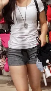 Nice ass shopping in short and tight grey shorts