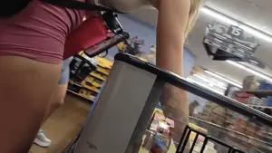 Blonde College Freshman in Pink Spandex Shorts (OC)