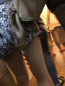 Girl in Short Dress with Cute Skinny Legs Hot Subway Candid
