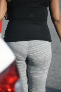 Ebony milf out shopping in grey leggings