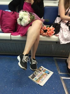 Girls in Dresses with Skinny Legs Subway Train Candid Photos