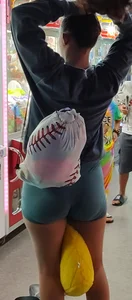 Girl in Lycra Shorts Bends Over. Thank you God.