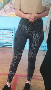 Fit Girl in Spandex Tights Closeup Creepshot