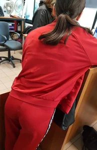 Latina teen with braces in red sweats with a nice booty and vtl