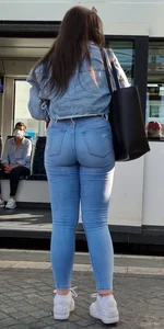 ass in tight blue jeans