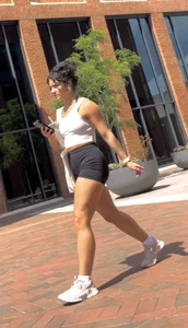 Curly Campus Brunette with amazing Bubble Butt in Tight Shorts (oc)