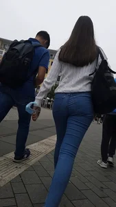 Tight blue jeans