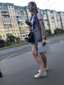 Candid Girl in Shorts - Nice Legs Creepshots on the Bus Stop And Inside the Bus